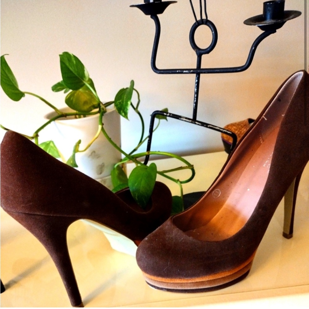 Brown Stiletto Heels with Platform Sole